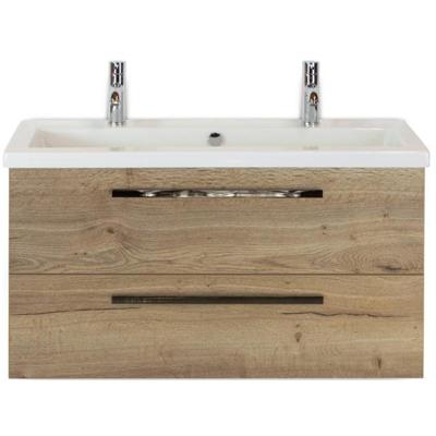 Seville Badmeubelset 100 cm - Natuur Eiken - Wastafel Djazz 2 Kraangaten