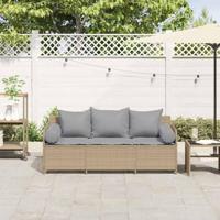 Tuinbank 3-zits met kussens poly rattan beige - thumbnail