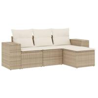 4-delige Loungeset met kussens poly rattan beige - thumbnail