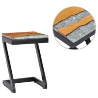 Salontafel 30x30x50 cm massief teakhout en polyresin - thumbnail