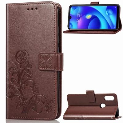 Lucky klaver geperst bloemen patroon lederen case voor Xiaomi spelen met houder & card slots & portemonnee & hand strap (bruin)