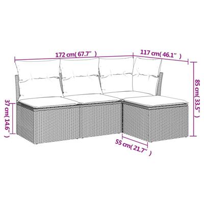 4-delige Loungeset met kussens poly rattan beige - thumbnail