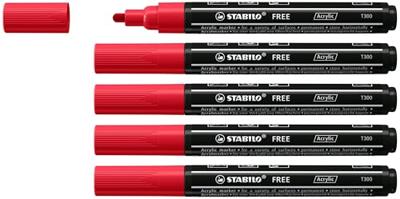 Acrylmarker stabilo free acrylic t300 karmijnrood | 5 stuks
