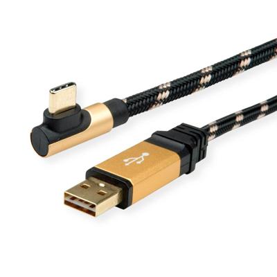 ROLINE GOLD USB 2.0 Kabel, USB A Male reversible - USB C 90° Male, 3 m ROLINE GOLD USB 2.0 Kabel, USB A Male reversible - USB C 90° Male, 3 m