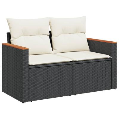 4-delige Loungeset met kussens poly rattan zwart - thumbnail