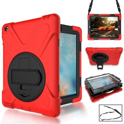 360 graden rotatie siliconen beschermhoes met houder en hand riem en lange riem voor iPad Pro Air 3 10 5 (2019) (rood)