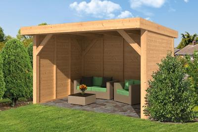Tuindeco Ommen overkapping 400x300 cm Lariks/Douglas blank - bouwpakket- Plat dak- Onbehandeld lariks Douglas hout- Tuindeco