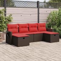 6-delige Loungeset met kussens poly rattan bruin - thumbnail