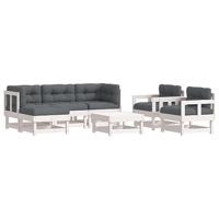 7-delige Loungeset met kussens massief hout wit - thumbnail