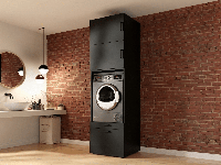 Kast WASHING 1 machine zwart met 2 opzetkasten - thumbnail
