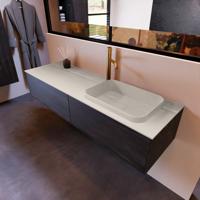 Badkamermeubelset Mondiaz Erin 150 cm met 2 Lades met RIDGE Wastafel Rechts Linen met 1 kraangat Greeploos Mat Dark Brown - thumbnail