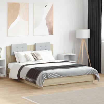 Bedframe met hoofdbord en LED sonoma eikenkleurig 135x190 cm - thumbnail