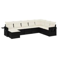 8-delige Loungeset met kussens poly rattan zwart - thumbnail