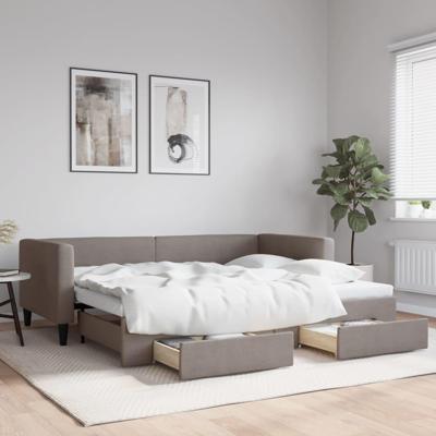 Slaapbank met onderschuifbed en lades 90x200 cm stof taupe