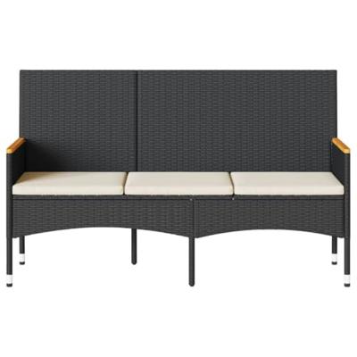 Tuinbank 3-zits met kussens poly rattan zwart