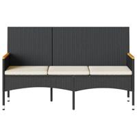 Tuinbank 3-zits met kussens poly rattan zwart - thumbnail