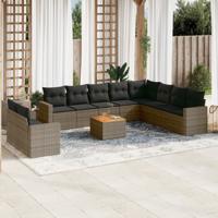 11-delige Loungeset met kussens poly rattan grijs - thumbnail