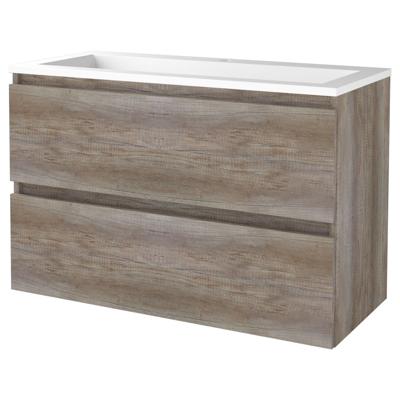 Badmeubelset BWS Salt 100x46cm Greeploos 2 Lades Met Wastafel Acryl 1 Kraangat Scotch Oak