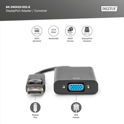 Digitus AK-340410-001-S DisplayPort / VGA Adapter [1x DisplayPort stekker - 1x VGA-bus] Zwart 15.00 cm