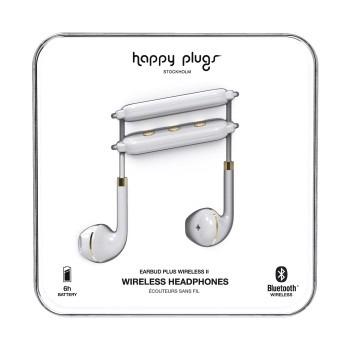 Happy Plugs Draadloze II hoofdtelefoon, draadloze Bluetooth met inline afstandsbediening en microfoon, wit, eenheidsmaat