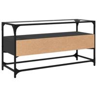 Tv-meubel met glazen blad 98x35x51 cm bewerkt hout zwart - thumbnail