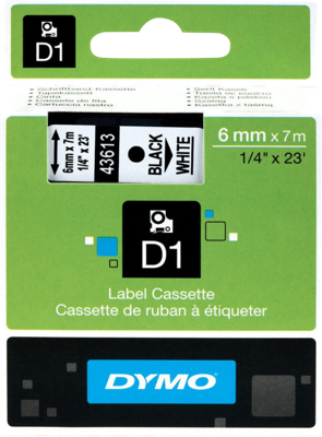 Dymo D1 tape 6 mm, zwart op wit
