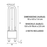 Masterlock 50mm - 70 to 155mm adjustable & removable hardened steel shackle, 7mm - 1950EURD - thumbnail