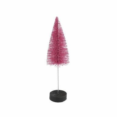 Countryfield kerstboom op voet glitter roze 20 cm | 12 stuks