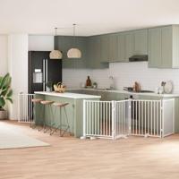 Hondenhek inklapbaar met deur 10 panelen 800cm populierhout wit - thumbnail