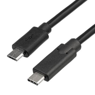Akyga AK-USB-16 USB-kabel USB 2.0 USB-micro-B stekker, USB-C stekker 1.00 m Zwart