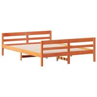 Bedframe met hoofdbord grenenhout wasbruin 140x200 cm - thumbnail