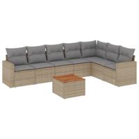 8-delige Loungeset met kussens poly rattan beige - thumbnail