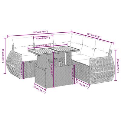 6-delige Loungeset met kussens poly rattan beige - thumbnail