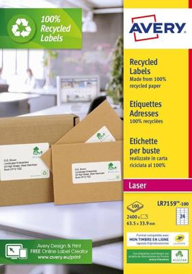 Etiket avery lr7159 63.5x33.9 recycled wt 2400st | 5 stuks
