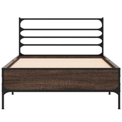 Bedframe bewerkt hout en metaal bruin eikenkleurig 75x190 cm Bedframe bewerkt hout en metaal bruin eikenkleurig 75x190 cm