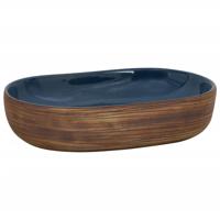 Opzetwasbak ovaal 59x40x14 cm keramiek bruin en blauw - thumbnail