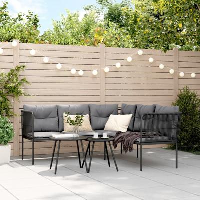 Loungeset met kussens staal en textileen zwart - thumbnail
