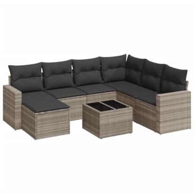 8-delige Loungeset met kussens poly rattan lichtgrijs