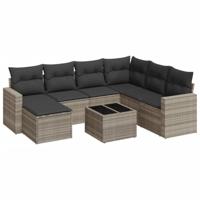 8-delige Loungeset met kussens poly rattan lichtgrijs - thumbnail