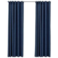 VidaXL Gordijnen linnen-look verduisterend haken 2 st 140x245 cm blauw - thumbnail