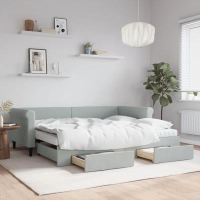 Slaapbank onderschuifbed en lades 90x200 cm fluweel lichtgrijs Slaapbank onderschuifbed en lades 90x200 cm fluweel lichtgrijs