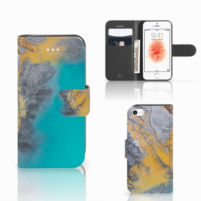 Apple iPhone 5 | 5s | SE | Bookcase | Marble Blue Gold Apple iPhone 5 | 5s | SE | Bookcase | Marble Blue Gold