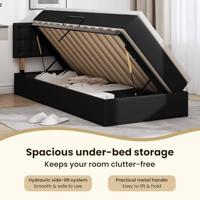 Opbergbed met LED met matras met LED Zwart 90 x 190 cm Nep Leer - thumbnail