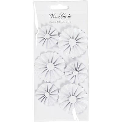 Vivi Gade Rosettes, d 35+50 mm, wit glitter, 6 stuk/ 1 doos