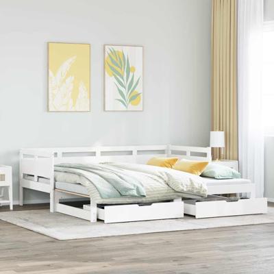 Slaapbank met onderschuifbed/lades zonder matras 80x200 cm wit
