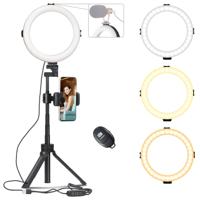 VIJIM Ringlamp met statief, telefoonhouder en bluetooth afstandsbediening - thumbnail