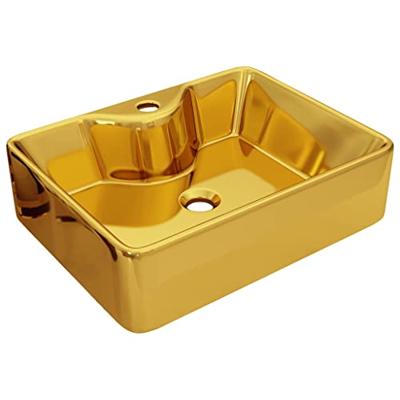 VidaXL Wastafel met kraangat 48x37x13,5 cm keramiek goudkleurig VidaXL Wastafel met kraangat 48x37x13,5 cm keramiek goudkleurig