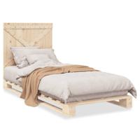 Bedframe met hoofdbord massief grenenhout wit 140x200 cm - thumbnail