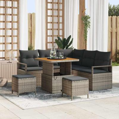 Tuinbankenset met kussen 8 pcs Grijs poly rattan