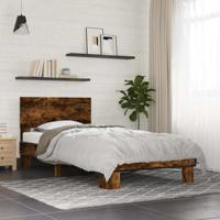 Bedframe bewerkt hout en metaal gerookt eikenkleurig 75x190 cm - thumbnail